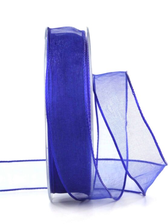 Organzaband mit Drahtkante, royalblau, 25 mm breit - organzabaender, organzaband-mit-drahtkante, geschenkbaender