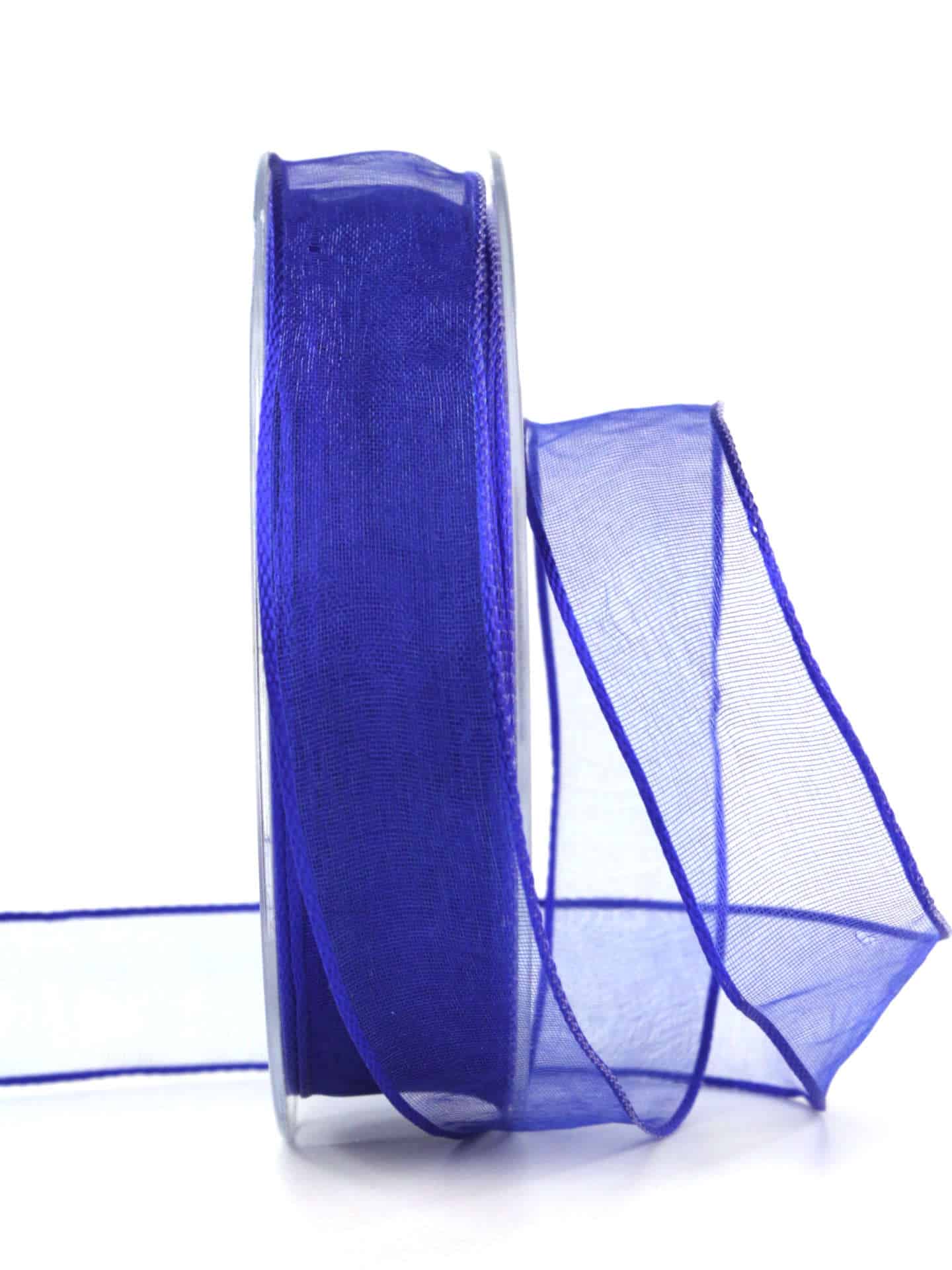 Organzaband mit Drahtkante, royalblau, 25 mm breit - organzaband-mit-drahtkante, geschenkbaender, organzabaender