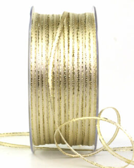 Schmales Satinband mit Goldkante, creme, 3 mm breit, 100 m Rolle - satinband, satinband-goldkante