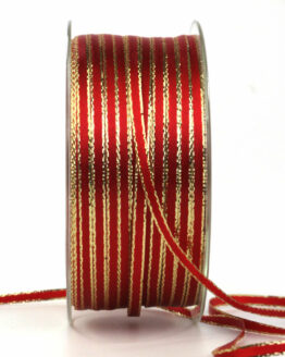 Schmales Satinband mit Goldkante, rot, 3 mm breit, 100 m Rolle - satinband, satinband-goldkante