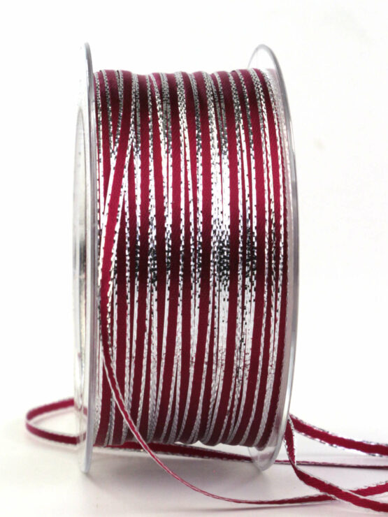 Schmales Satinband mit Silberkante, pink, 3 mm breit, 100 m Rolle - satinband, satinband-goldkante