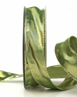 Hochwertiges, glänzendes Metallicband, grün, 25 mm breit, 25 m Rolle - geschenkband-weihnachten-einfarbig, geschenkband-weihnachten, weihnachtsband