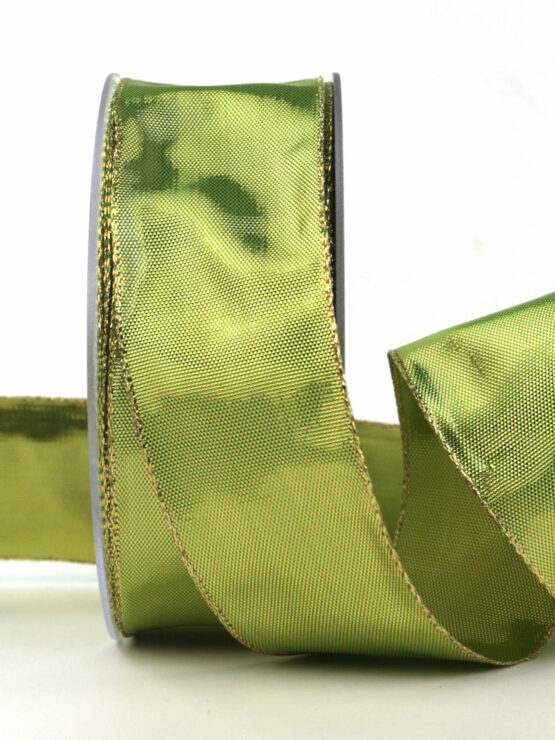 Hochwertiges, glänzendes Metallicband, grün, 40 mm breit, 25 m Rolle - weihnachtsband, geschenkband-weihnachten-einfarbig, geschenkband-weihnachten