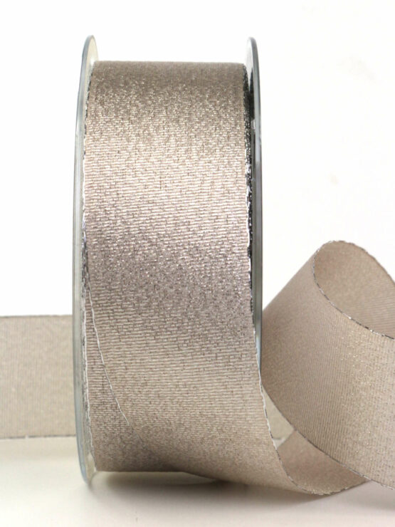 Glitzerndes Geschenkband, taupe, 40 mm breit, 20 m Rolle - geschenkband-weihnachten, weihnachtsband, geschenkband-weihnachten-einfarbig