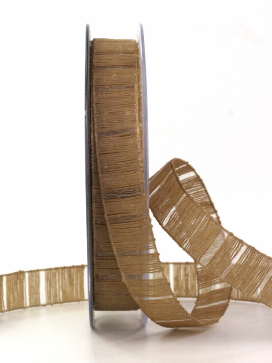 Deko- und Geschenkband mit Streifenmuster, braun, 15 mm breit, 20 m Rolle - einfarbige-geschenkbaender, dekobaender, geschenkbaender
