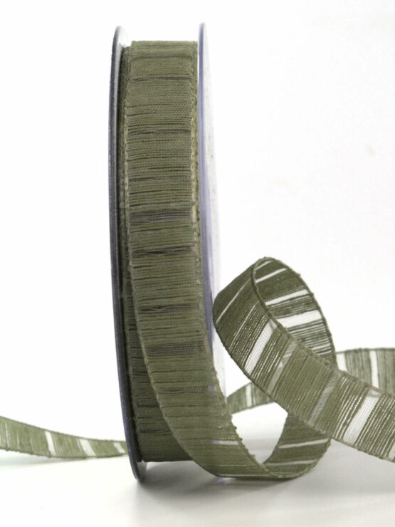 Deko- und Geschenkband mit Streifenmuster, moosgrün, 15 mm breit, 20 m Rolle - einfarbige-geschenkbaender, dekobaender, geschenkbaender