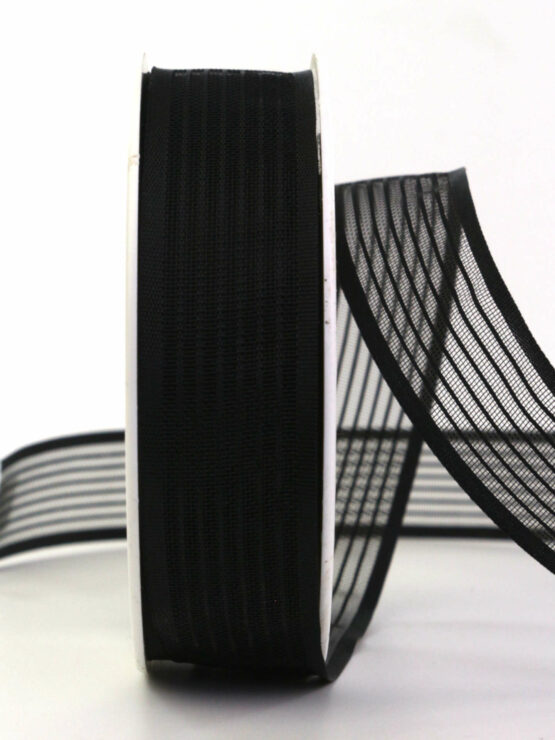 Gestreifter Trauerflor, schwarz, 25 mm breit, 25 m Rolle - trauerbaender