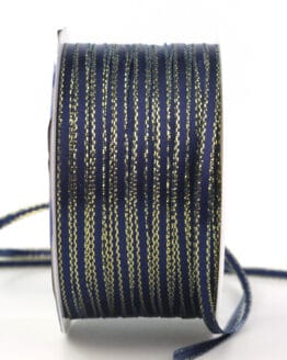 Satinband mit Goldkante, marineblau, 3 mm breit - satinband-goldkante, weihnachtsband, satinband