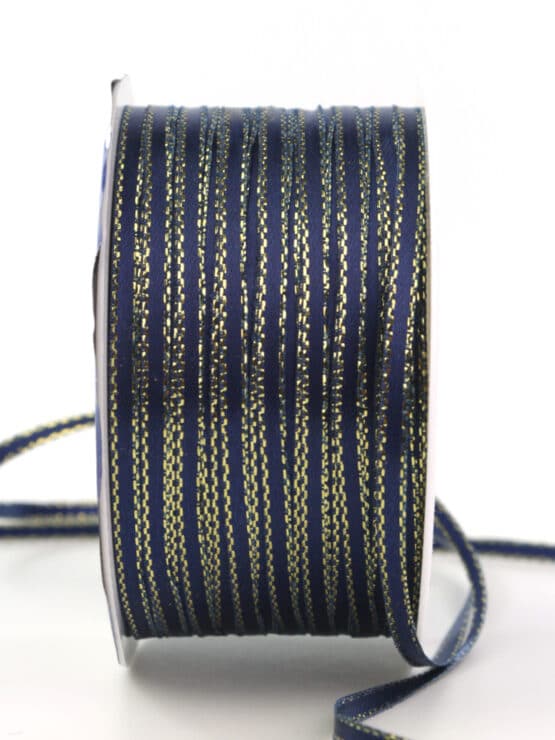 Satinband mit Goldkante, marineblau, 3 mm breit - satinband, satinband-goldkante, weihnachtsband