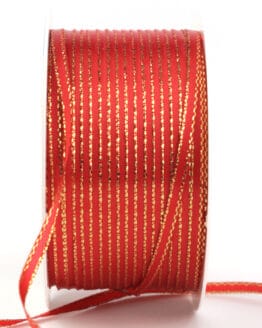 Satinband mit Goldkante, rot, 3 mm breit - satinband, satinband-goldkante, weihnachtsband