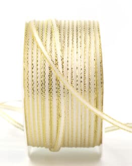 Satinband mit Goldkante, creme, 3 mm breit - satinband-goldkante, weihnachtsband, satinband