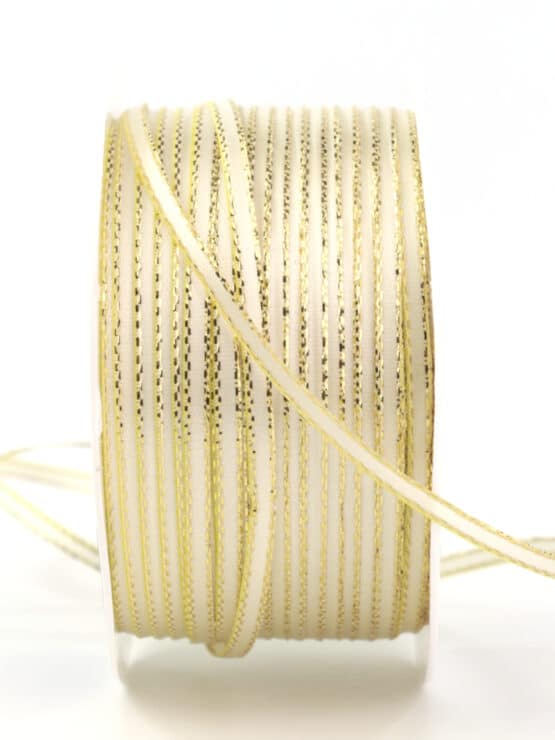 Satinband mit Goldkante, creme, 3 mm breit - satinband, satinband-goldkante, weihnachtsband