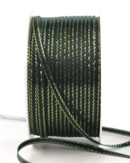 Satinband mit Goldkante, tannengrün, 3 mm breit - satinband, satinband-goldkante, weihnachtsband