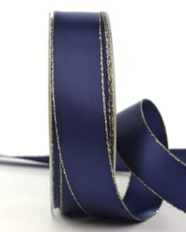 Satinband mit Goldkante, marineblau, 25 mm breit - weihnachtsband, satinband-goldkante, satinband