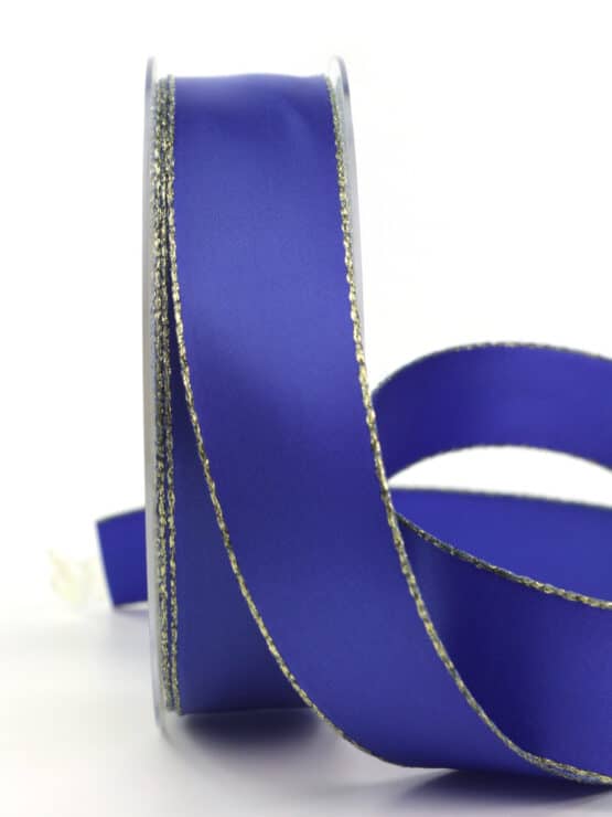 Satinband mit Goldkante, königsblau, 25 mm breit - satinband, satinband-goldkante, weihnachtsband
