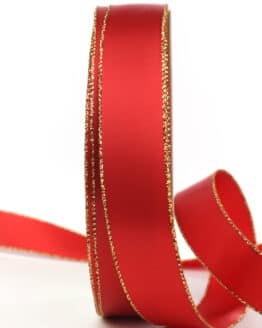 Satinband mit Goldkante, rot, 25 mm breit - weihnachtsband, satinband-goldkante, satinband