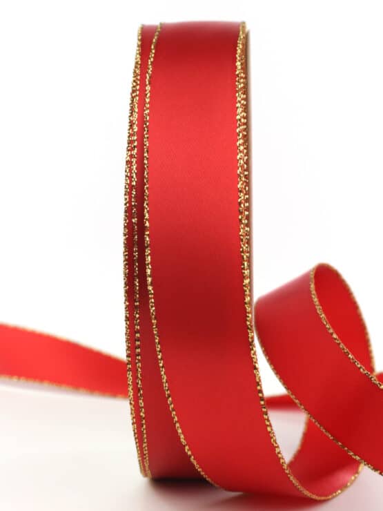 Satinband mit Goldkante, rot, 25 mm breit - weihnachtsband, satinband-goldkante, satinband