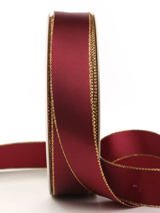 Satinband mit Goldkante, bordeaux, 25 mm breit - weihnachtsband, satinband, satinband-goldkante