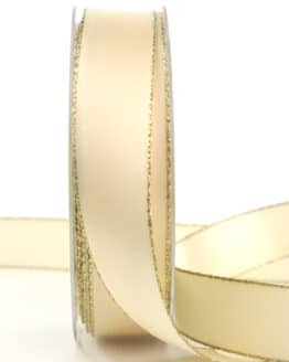 Satinband mit Goldkante, creme, 25 mm breit - satinband, satinband-goldkante, weihnachtsband