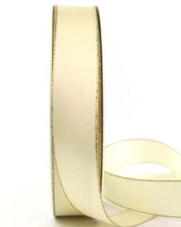 Satinband mit Goldkante, creme, 25 mm breit - weihnachtsband, satinband-goldkante, satinband