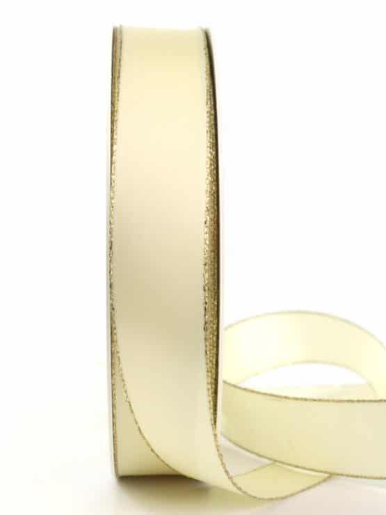 Satinband mit Goldkante, creme, 25 mm breit - satinband, satinband-goldkante, weihnachtsband