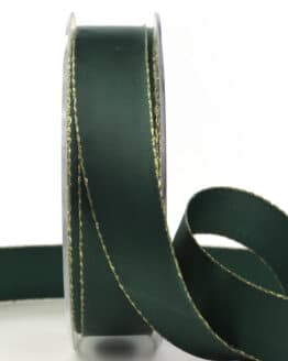 Satinband mit Goldkante, tannengrün, 25 mm breit - weihnachtsband, satinband, satinband-goldkante