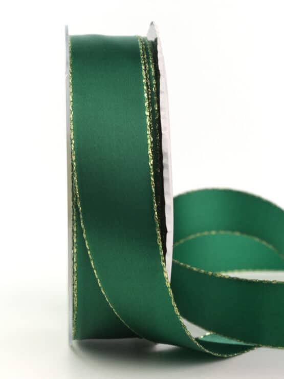Satinband mit Goldkante, moosgrün, 25 mm breit - satinband, satinband-goldkante, weihnachtsband