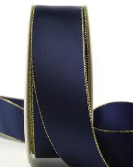 Satinband mit Goldkante, marineblau, 40 mm breit - weihnachtsband, satinband-goldkante, satinband