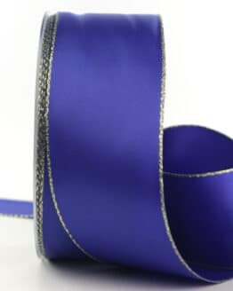 Satinband mit Goldkante, königsblau, 40 mm breit - satinband, satinband-goldkante, weihnachtsband