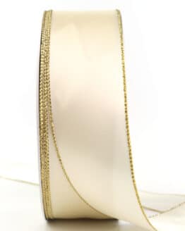 Satinband mit Goldkante, creme, 40 mm breit - satinband, satinband-goldkante, weihnachtsband