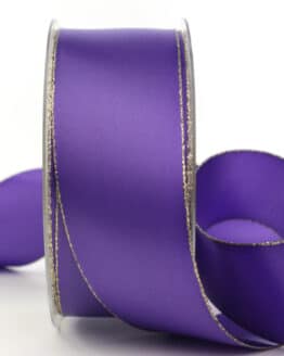 Satinband mit Goldkante, flieder, 40 mm breit - weihnachtsband, satinband-goldkante, satinband