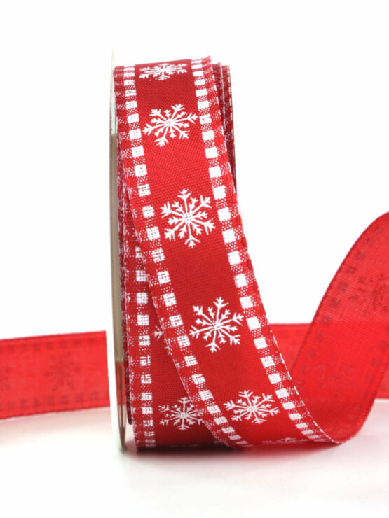 Landhaus-Weihnachtsband, rot, 25 mm breit - geschenkband-weihnachten-gemustert, geschenkband-weihnachten, weihnachtsband
