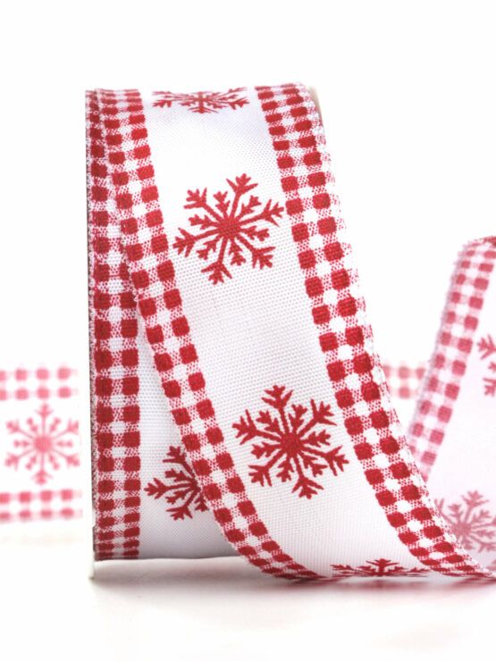 Landhaus-Weihnachtsband, rot, 40 mm breit - geschenkband-weihnachten-gemustert, geschenkband-weihnachten, weihnachtsband