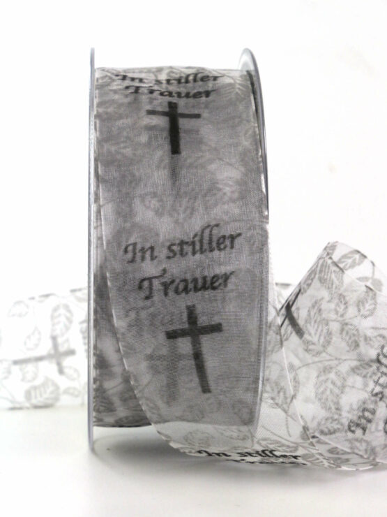 Trauerflor In stiller Trauer, grau, 40 mm breit, 20 m Rolle - trauerbaender