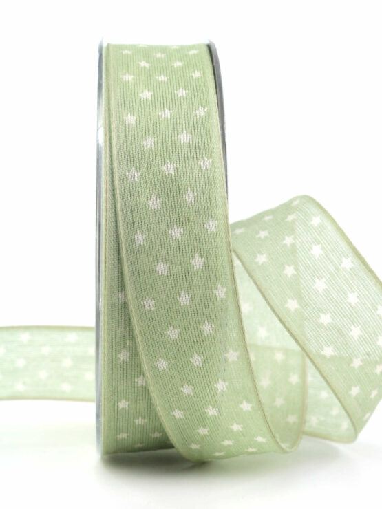 Geschenkband mit Sternchen, eisgrün, 25 mm breit - geschenkband-weihnachten-gemustert, geschenkband-weihnachten, weihnachtsband