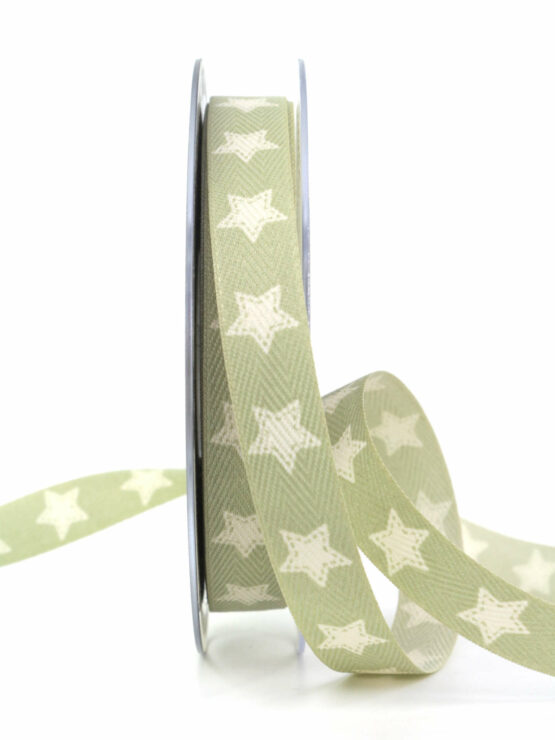Baumwollband mit Sternen, eisgrün, 15 mm breit - geschenkband-weihnachten-gemustert, geschenkband-weihnachten, weihnachtsband