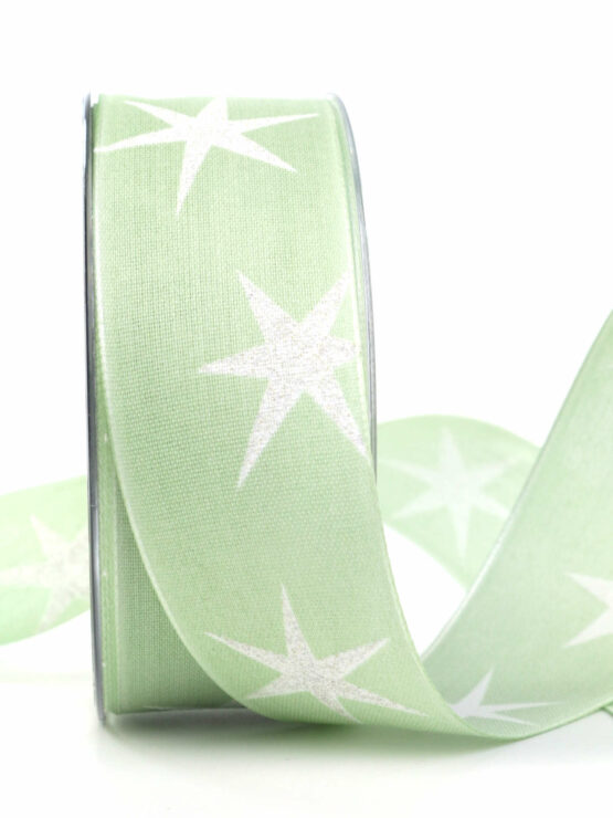 Dekoband Weihachtsstern, grün, 40 mm breit - geschenkband-weihnachten, weihnachtsband, geschenkband-weihnachten-gemustert