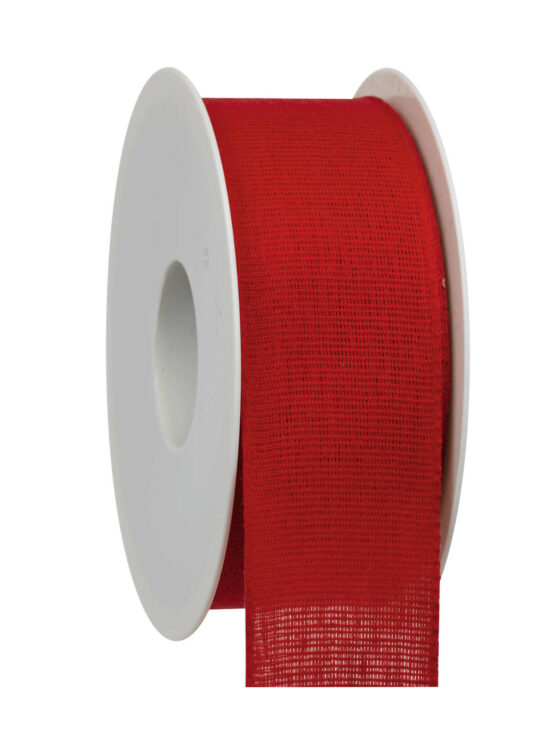 Taftband aus Baumwolle, rot, 40 mm breit - biologisch-abbaubar, kompostierbare-geschenkbaender, eco-baender, einfarbige-geschenkbaender, geschenkbaender