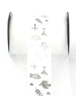 Tischband Kommunion/Konfirmation, weiß-silber, 100  mm breit - anlaesse, vlies-tischlaeufer, taufe, kommunion-konfirmation