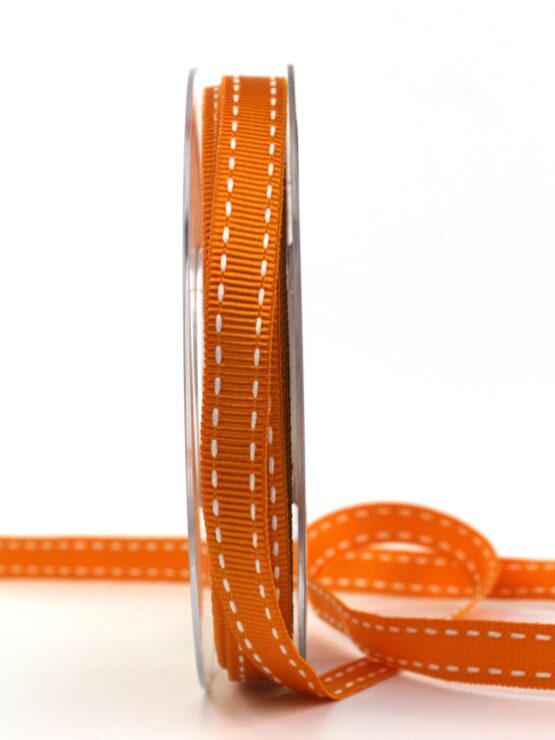 Stichband, orange, 10 mm breit - geschenkband-gemustert, geschenkbaender