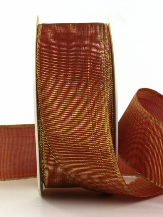 Metalic Ripsband, rot/gold, 40 mm breit, 25 m Rolle - gold-silber, geschenkband-weihnachten-dauersortiment, geschenkband-weihnachten, weihnachtsband
