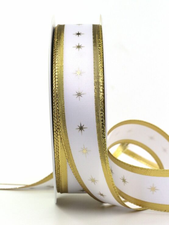 Geschenkband mit Sternen, gold, 30 mm breit, 25 m Rolle - geschenkband-weihnachten-gemustert, geschenkband-weihnachten, weihnachtsband