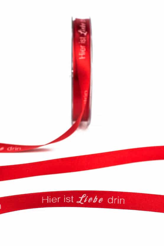 Geschenkband 'Hier ist Liebe drin', 15  mm breit - satinband, geschenkband-aljo-design, bedrucktes-satinband, weihnachtsband