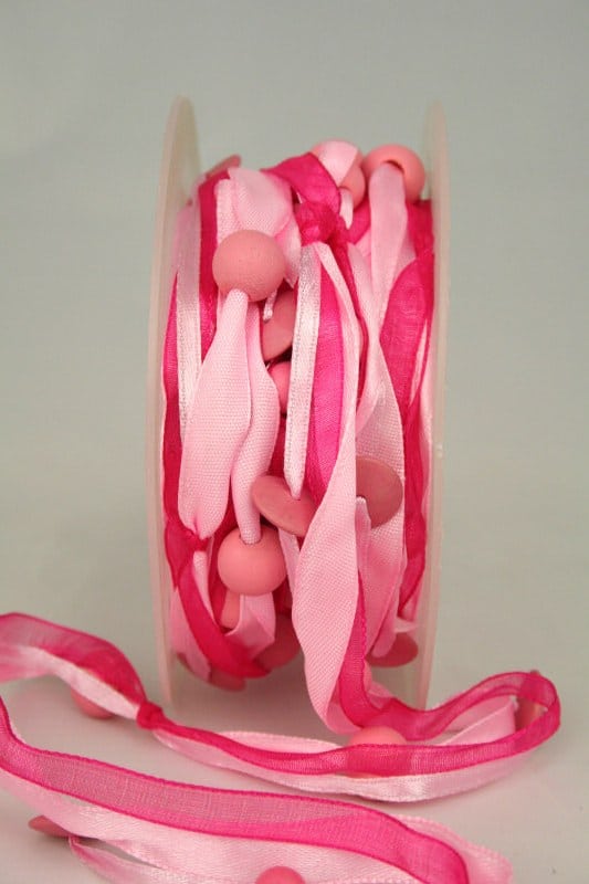 Satinband-Girlande mit Holzperlen in rosa-pink - sonderangebot, girlande