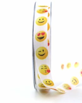 Dekoband Emojis, 15 mm breit - gemusterte-bander, dekobaender, bedrucktes-satinband, bedruckte-everyday-bander