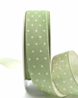 Baumwollband mit Punkten, pastellgrün, 25 mm breit - bedrucktes-satinband, dekobaender-fruehjahr, bedruckte-everyday-bander, gemusterte-bander