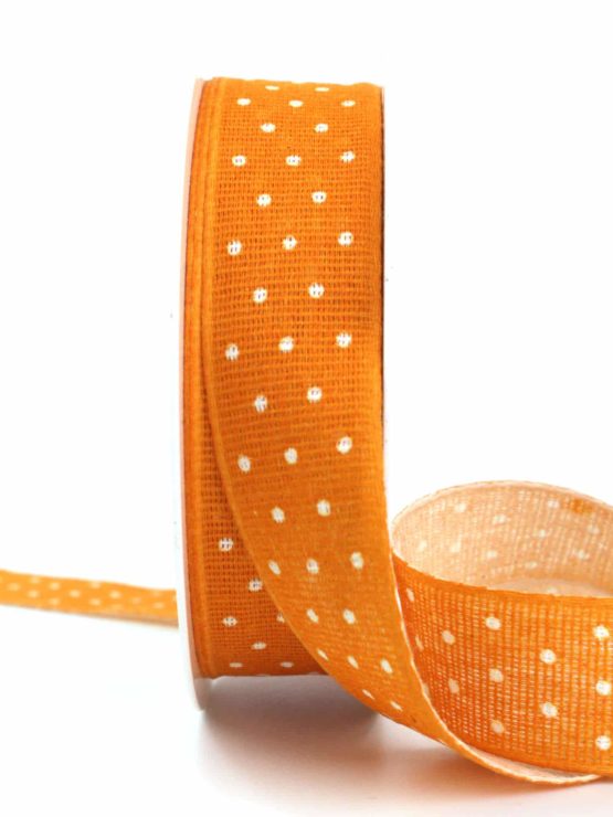 Baumwollband mit Punkten, orange, 25 mm breit - bedruckte-everyday-bander, gemusterte-bander, bedrucktes-satinband, dekobaender-fruehjahr