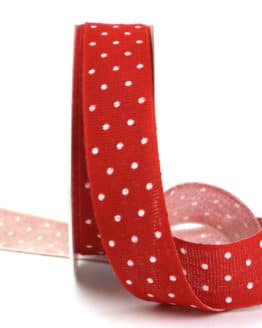 Baumwollband mit Punkten, rot, 25 mm breit - bedruckte-everyday-bander, gemusterte-bander, bedrucktes-satinband, dekobaender-fruehjahr
