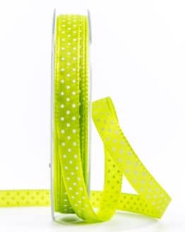 Geschenkband mit Pünktchen, 10 mm, hellgrün - dekobaender-fruehjahr, bedrucktes-satinband, bedruckte-everyday-bander
