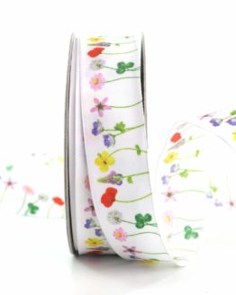 Dekoband Blumenwiese, 25 mm breit - bedruckte-everyday-bander, gemusterte-bander, bedrucktes-satinband, dekobaender, geschenkbaender, dekoband